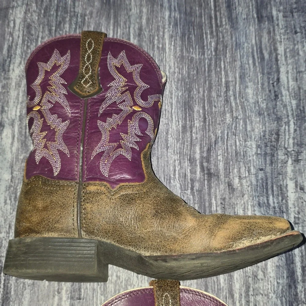 Ariat Kids Tombstone Brown Purple Leather Western Cowboy Boots 10015390 Size 1